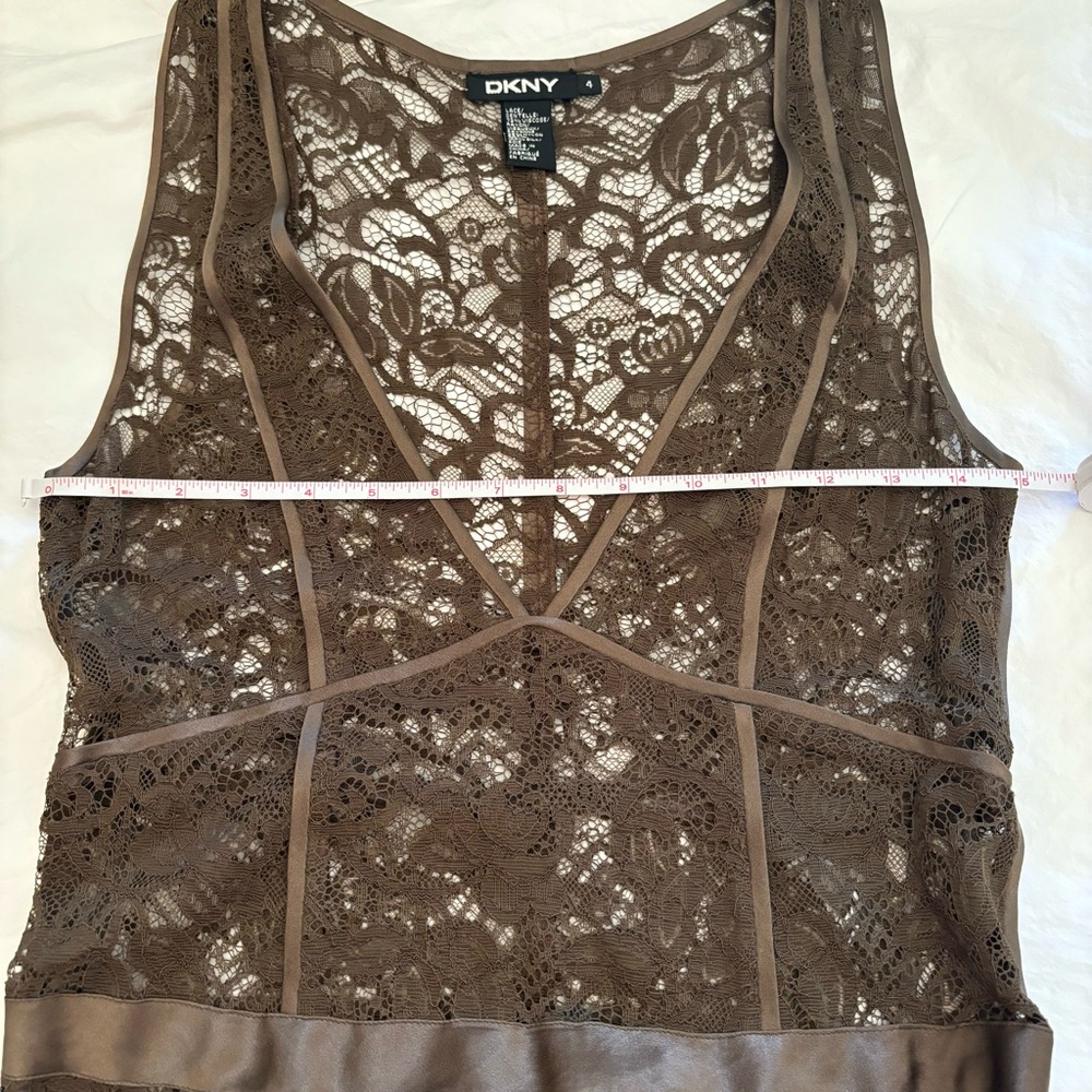 DKNY designer chocolate brown lace and camisole dress size: 4 - Picture 7 of 8